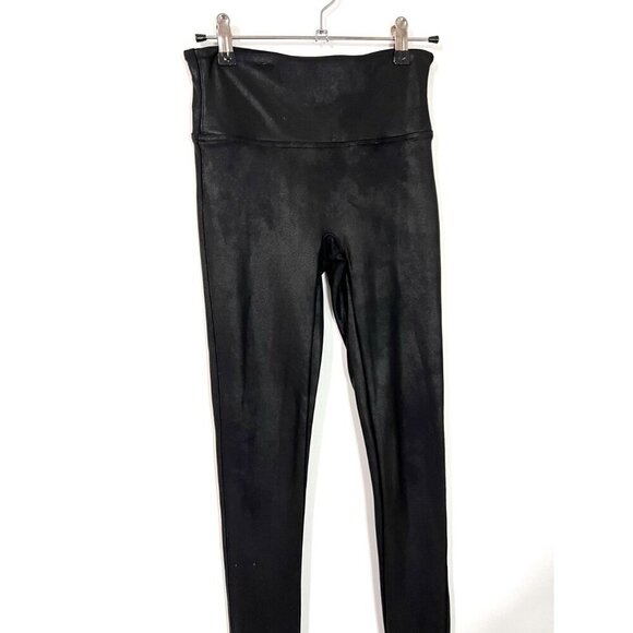 SPANX Black Faux Leather Metallic Skinny Leggings Seamless Size S - Picture 4 of 6